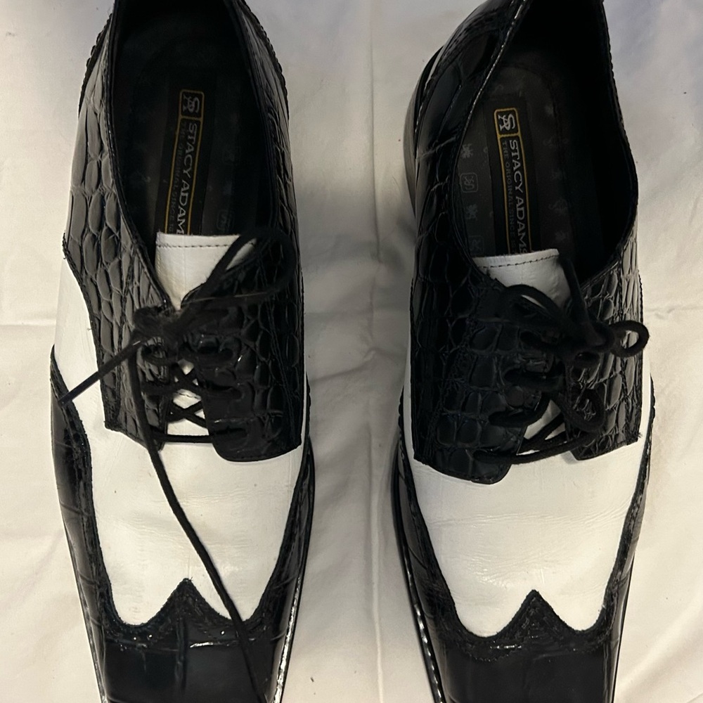 Like New Stacy Adams Black and White Croc-Embossed Oxfords Men’s Sz 13 Vintage - Picture 2 of 11